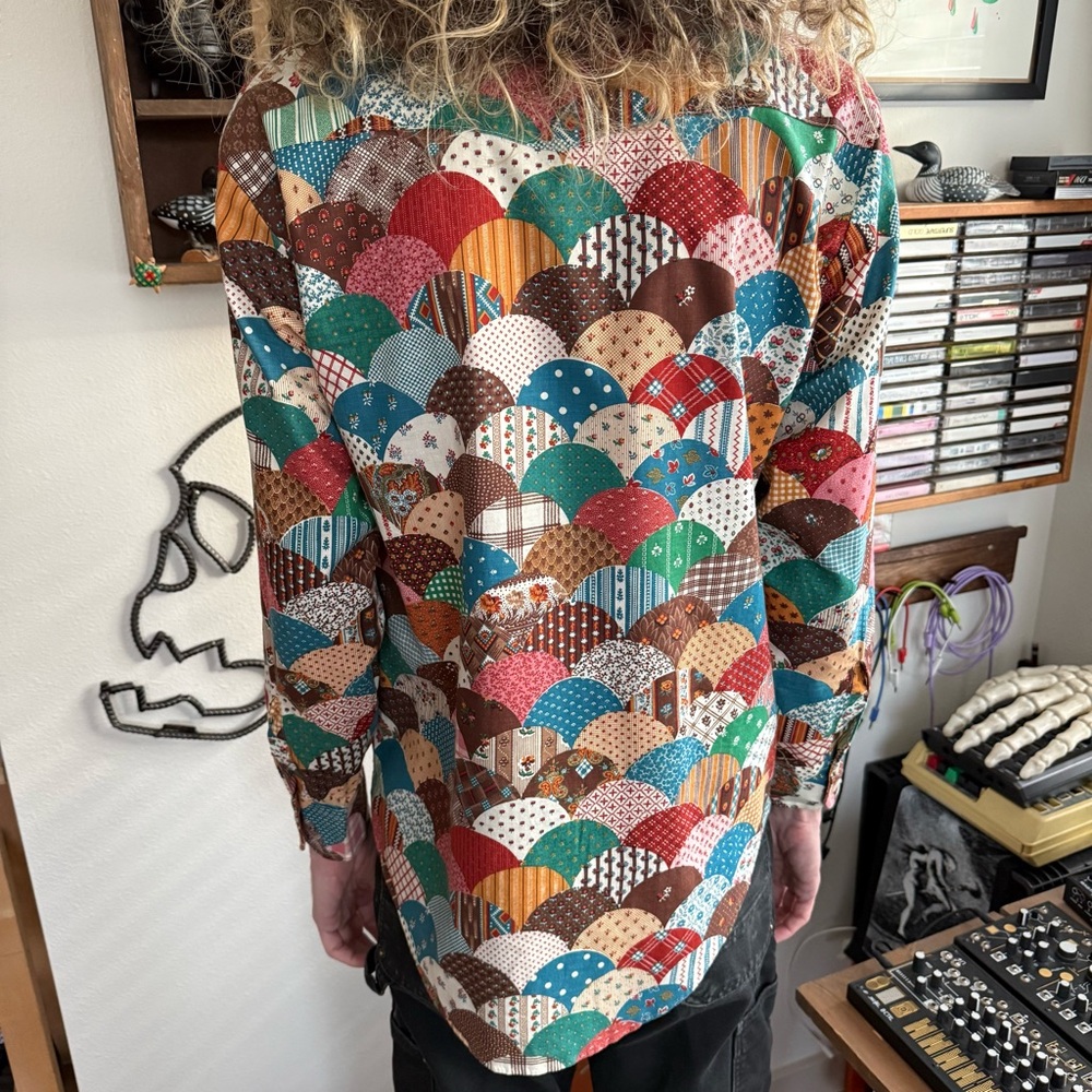 Vintage 70s Patchwork Dagger Collar Button Down W… - image 5